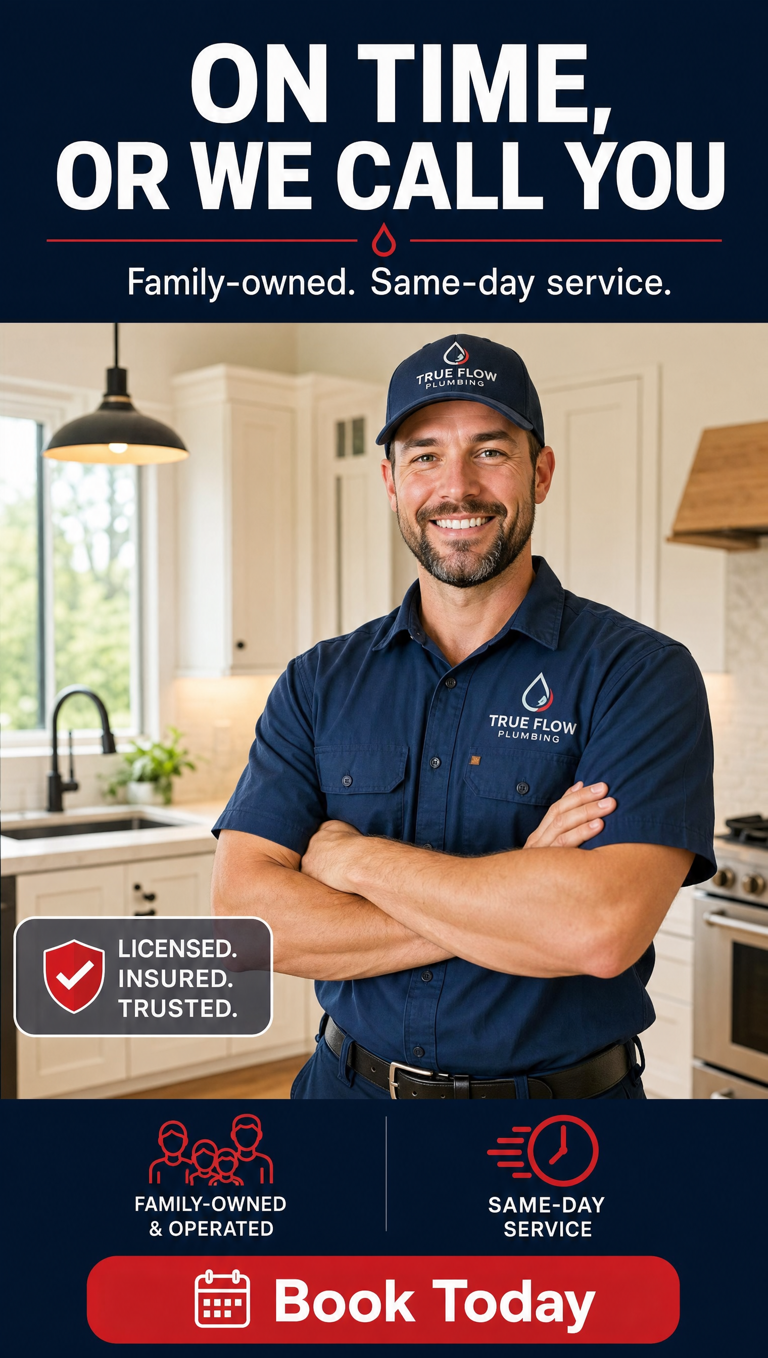 Plumbing trust ad: on time or we call you