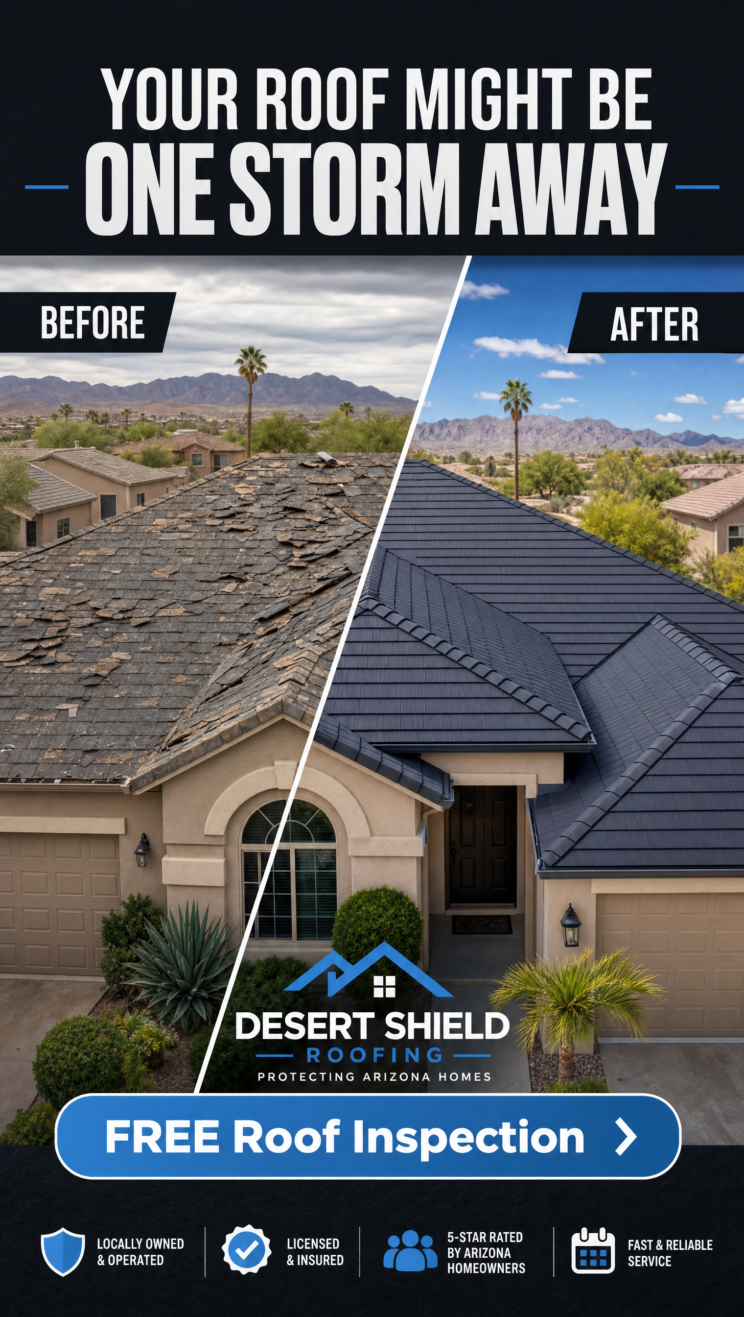 Roofing before and after ad